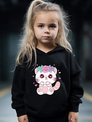 Sweet Flower Cat Print 2pcs Girls Outfits For Sports Spring Fall Outdoor Gift