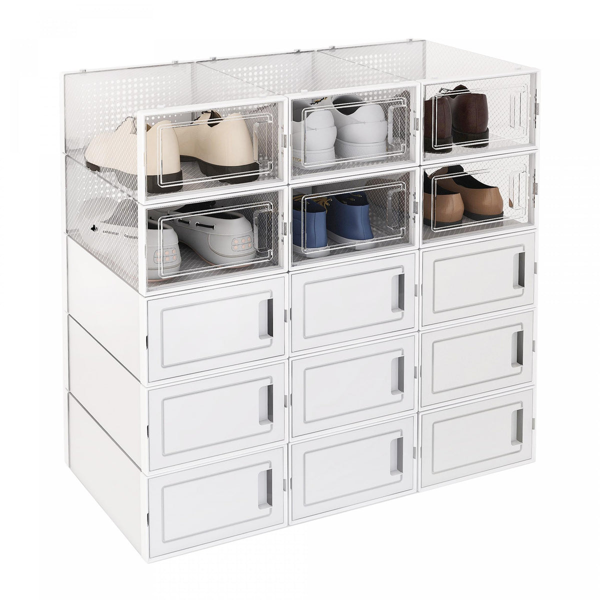15pcs Plastic Folding Shoe Rack Box Shoe Storage Box Stackable Shoe Cabinet Draw