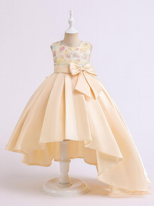 Girls High Low Ball Gown Dress Gradient Hearts Bow Waist Sleeveless