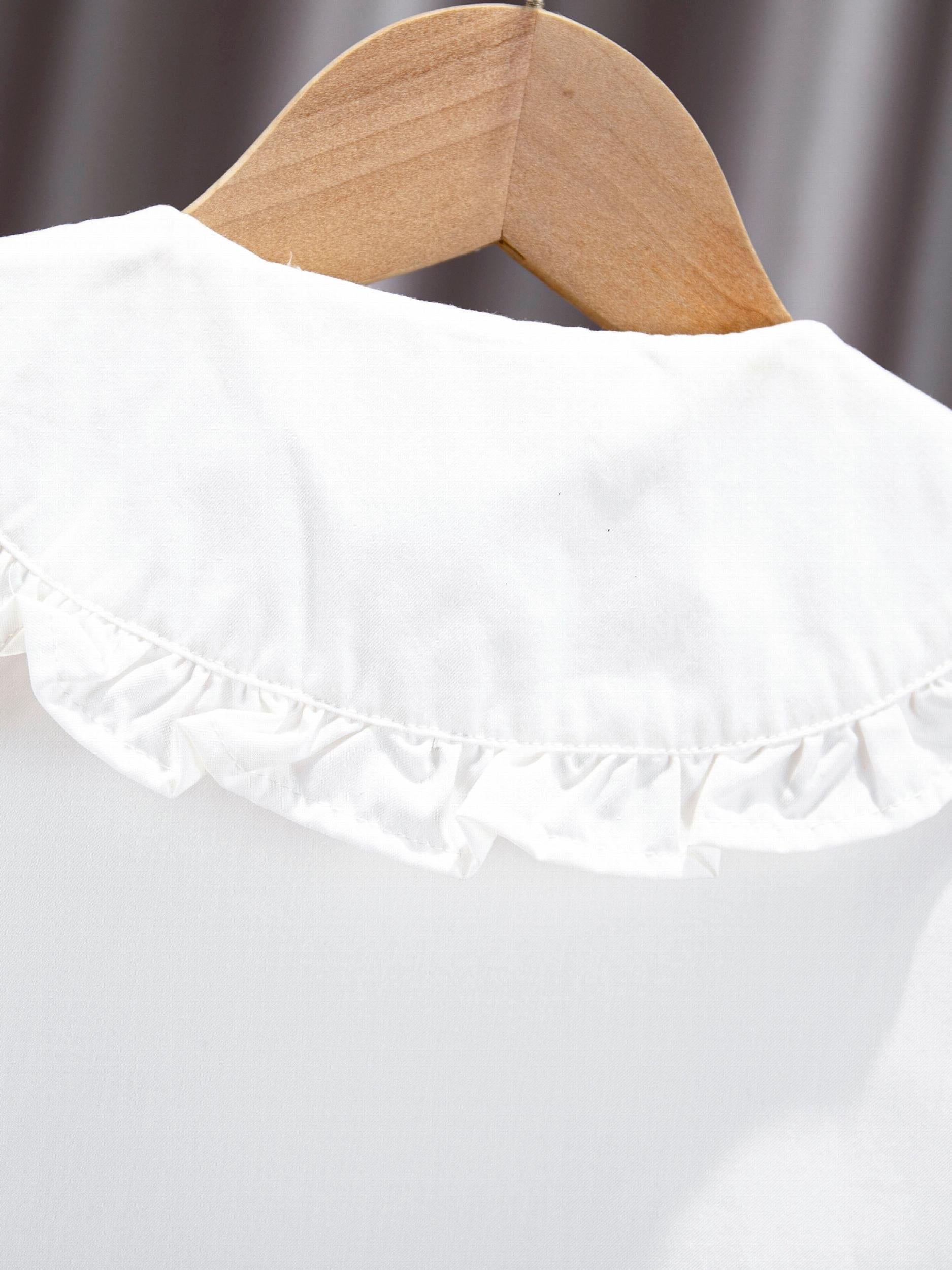 Girls Doll Collar Pleated Button Shirt Top for Summer