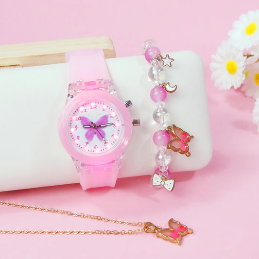 3pcs Girls' Quartz Watch Bracelet Set and Sweet Style from Europe and America