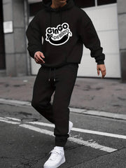 Eggplant Print Men's 2Pcs Casual Hooded Sweatshirt & Sweatpants Set