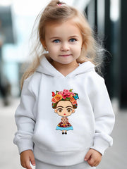 Girl's Cartoon Hoodie & Pants Set, Monkey Print, Sporty Outfit