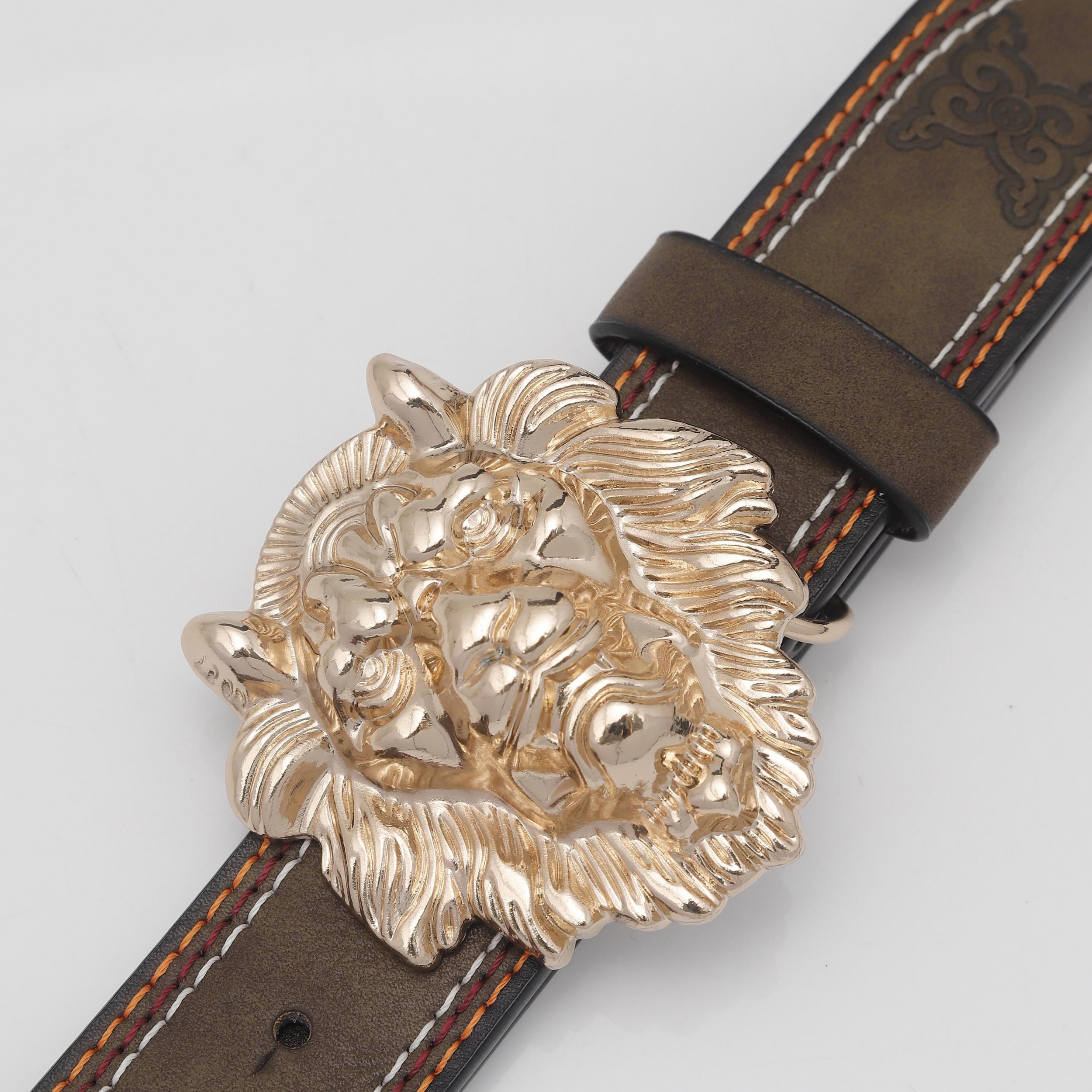 Men's Lion Head Buckle Belt Outdoor Party Holiday