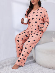  Heart Print Tee & Pants Lounge Two Piece Set