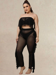  Ruffle Trim Semi Sheer Cover Up Pants