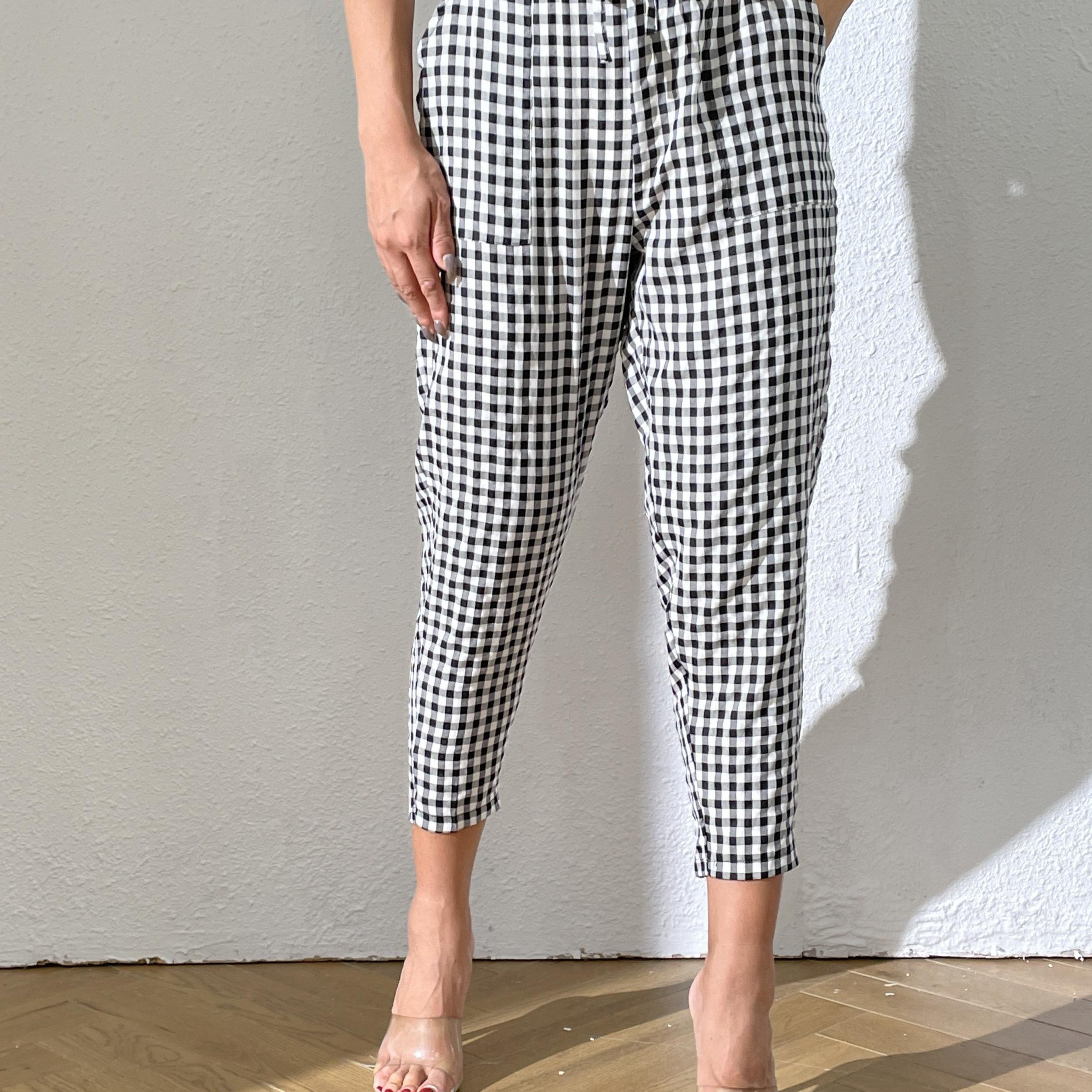  Gingham Drawstring Pants With Pockets