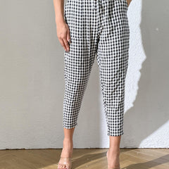  Gingham Drawstring Pants With Pockets