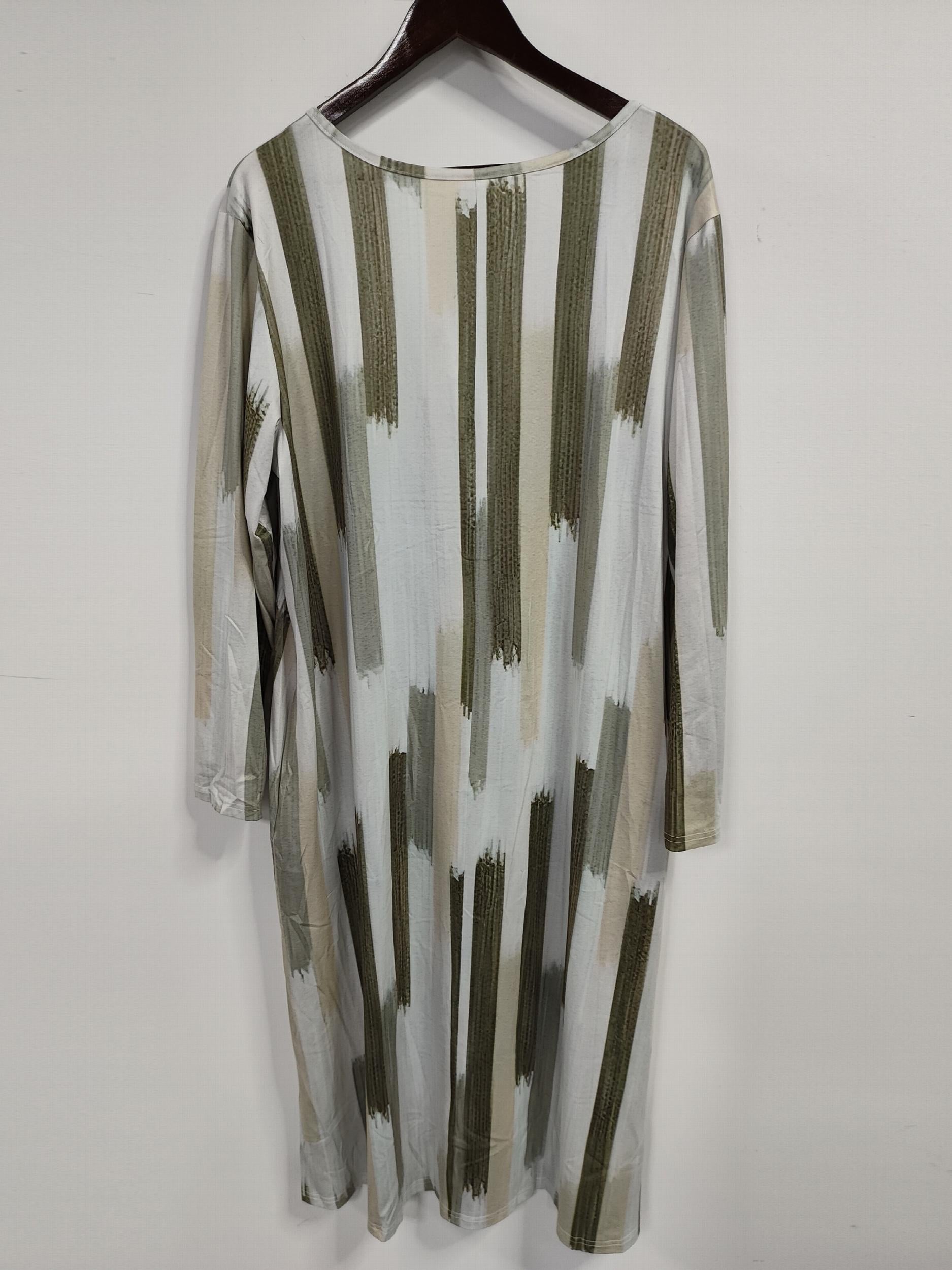  Brush Print Button Up Long Sleeve V Neck Dress