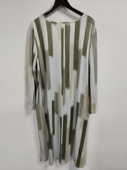  Brush Print Button Up Long Sleeve V Neck Dress