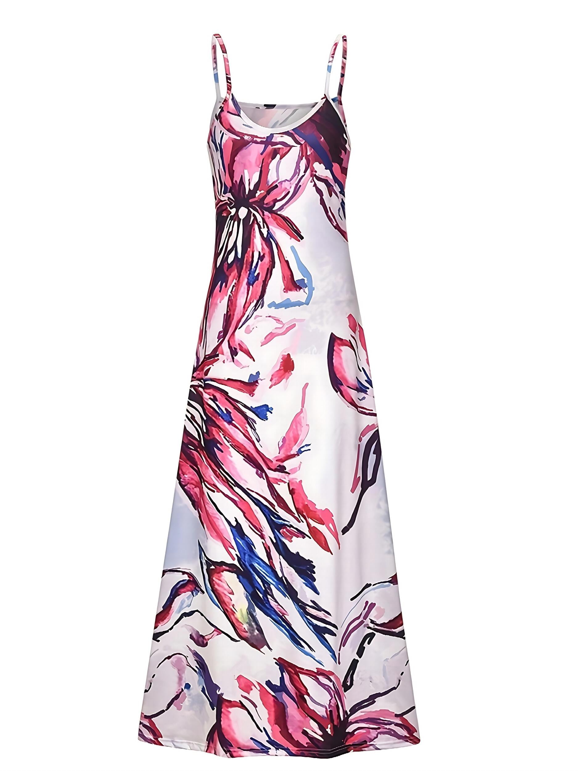  Floral Print V Neck Stretch Maxi Dress