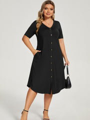  Button Up V Neck Maxi Dress With Pockets