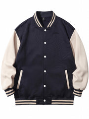 Varsity Jacket Men's Casual Button Up Jacket for Spring Fall