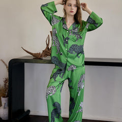 Leopard Print Pajama Set Long Sleeve Top & Pants