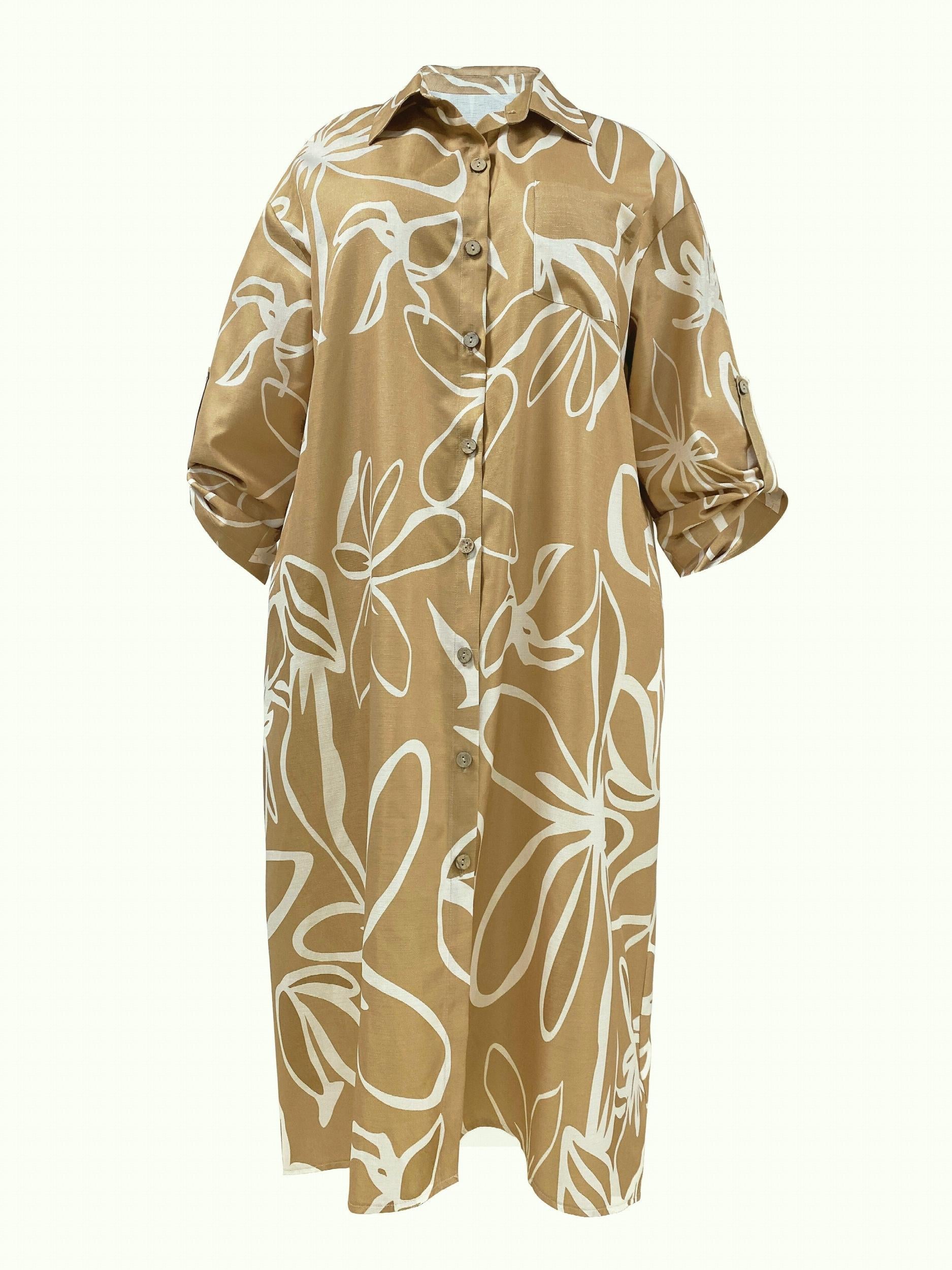  Women's Floral Print Maxi Shirt Dress