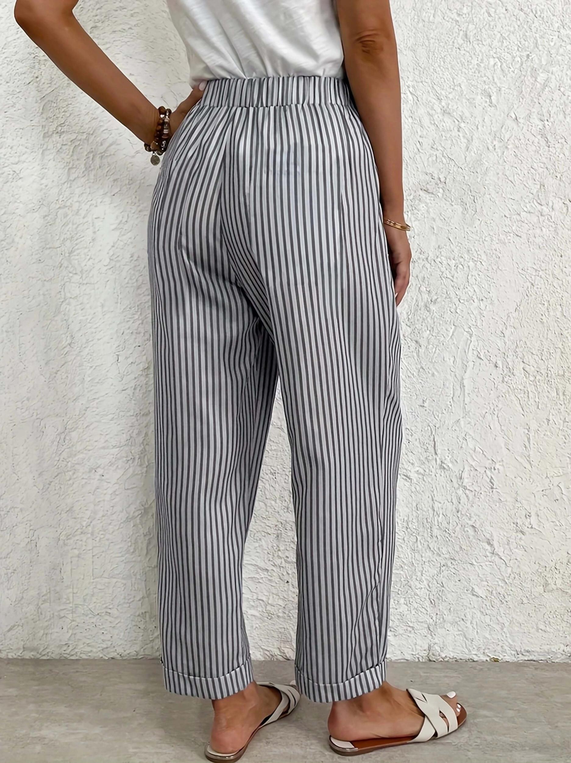  Striped Elastic Drawstring Crop Pants