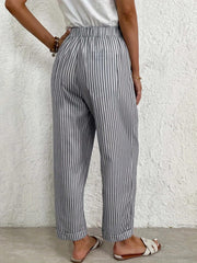  Striped Elastic Drawstring Crop Pants
