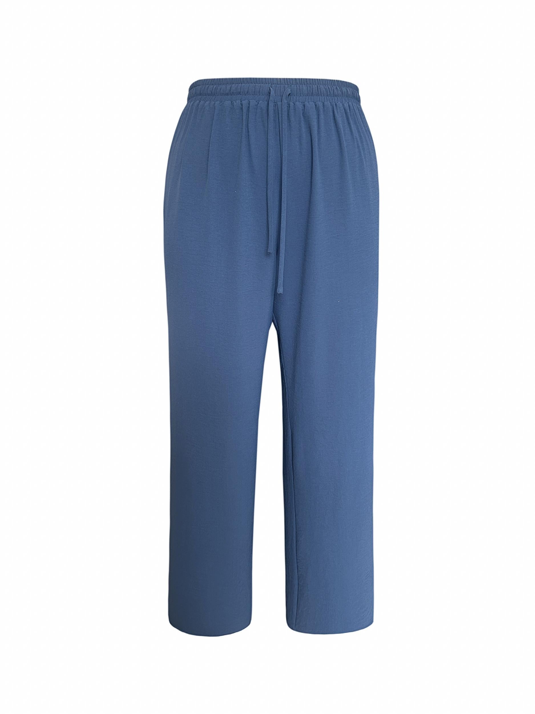  Wide Leg Pants Button Decor Elastic Drawstring
