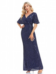 Sequin Mother Of The Bride Dress Surplice Neck Maxi Dress