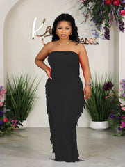  Solid Fringe Maxi Tube Dress