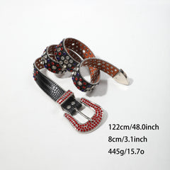 Rhinestone Inlaid Belt Punk PU Leather Cowboy Cowgirl Belt Unisex
