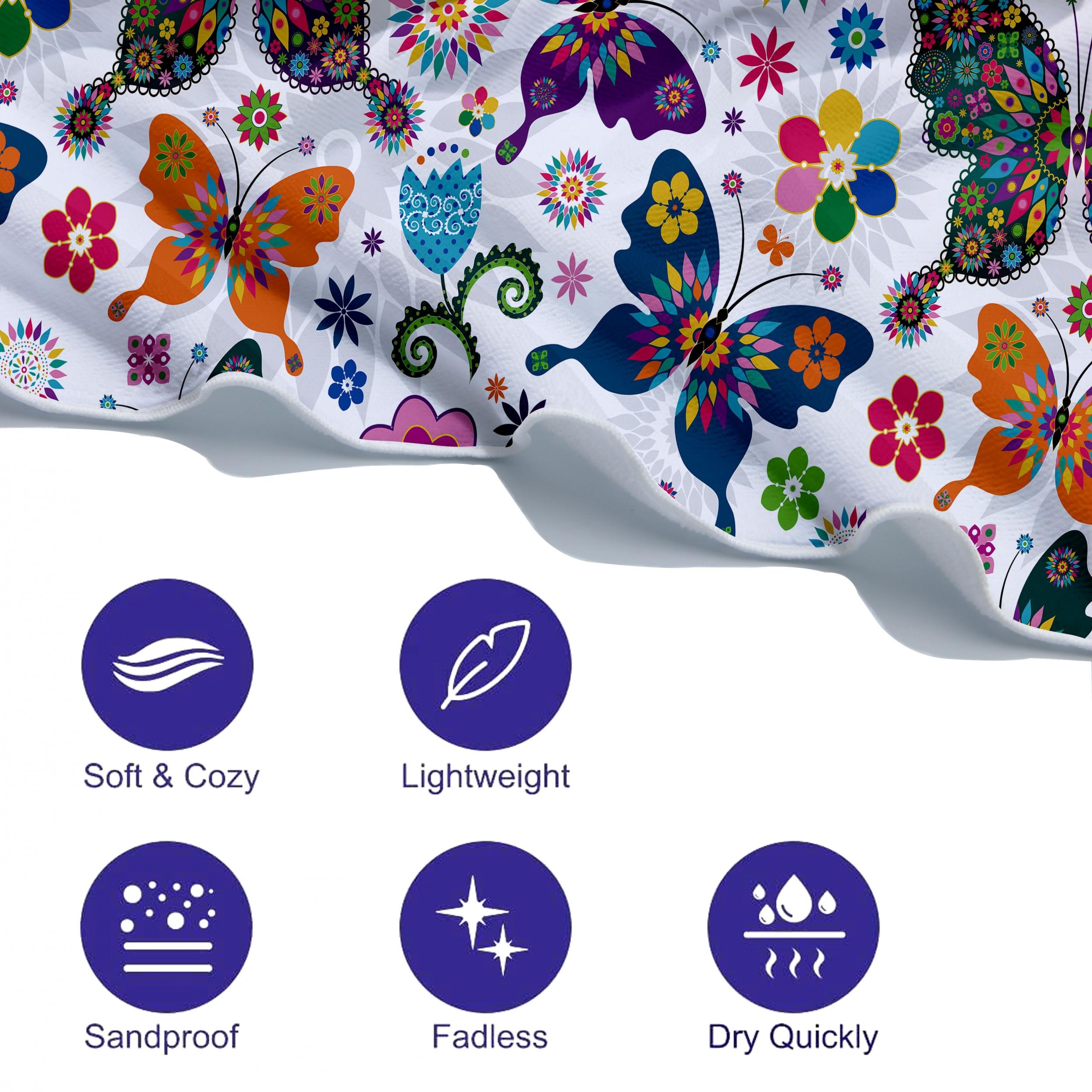 Colorful Butterfly Beach Towel Quick Drying Microfiber Soft for Travel Swim Pool