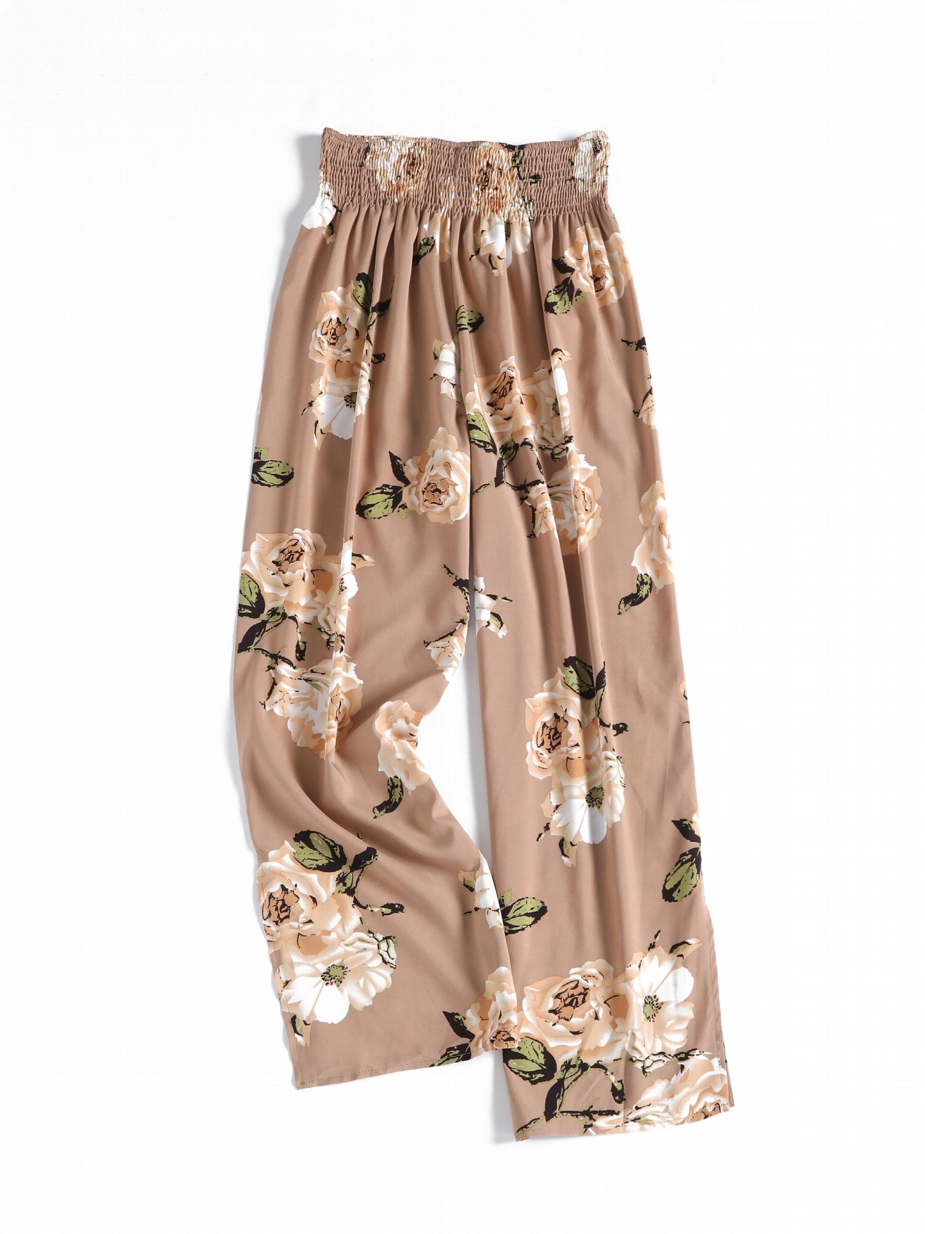  Pants Women's Plus Floral Print Tie Waist Trousers