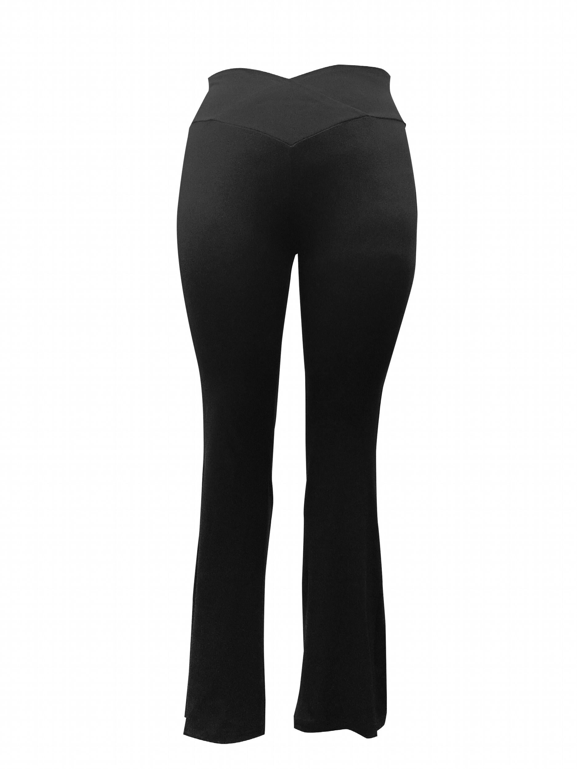  Solid V-Waist Flared Leg Trousers