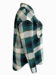  Women's Plaid Print Long Sleeve Button Up Top