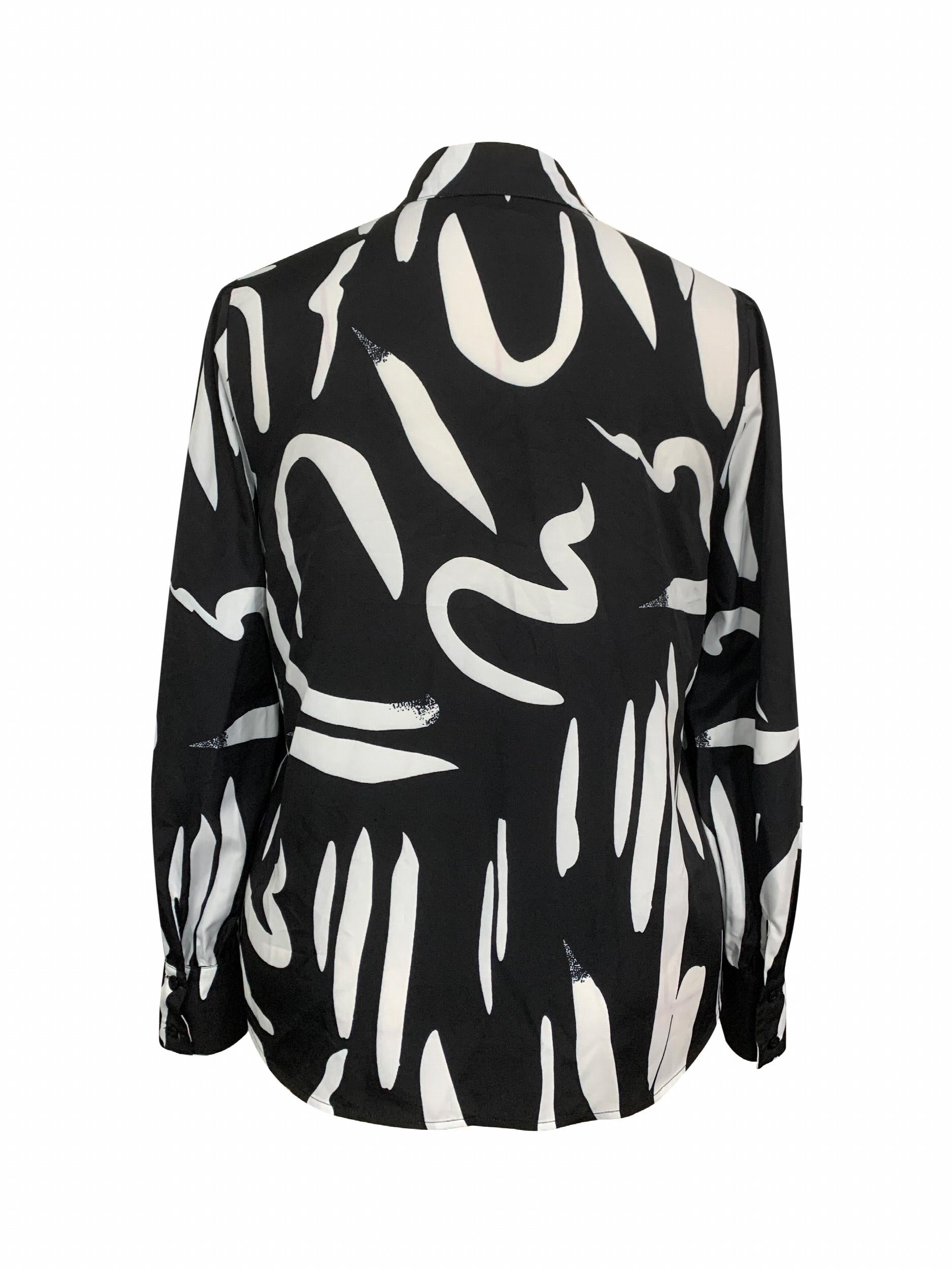  Graffiti Print Button Up Lantern Sleeve Blouse