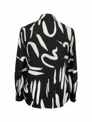  Graffiti Print Button Up Lantern Sleeve Blouse