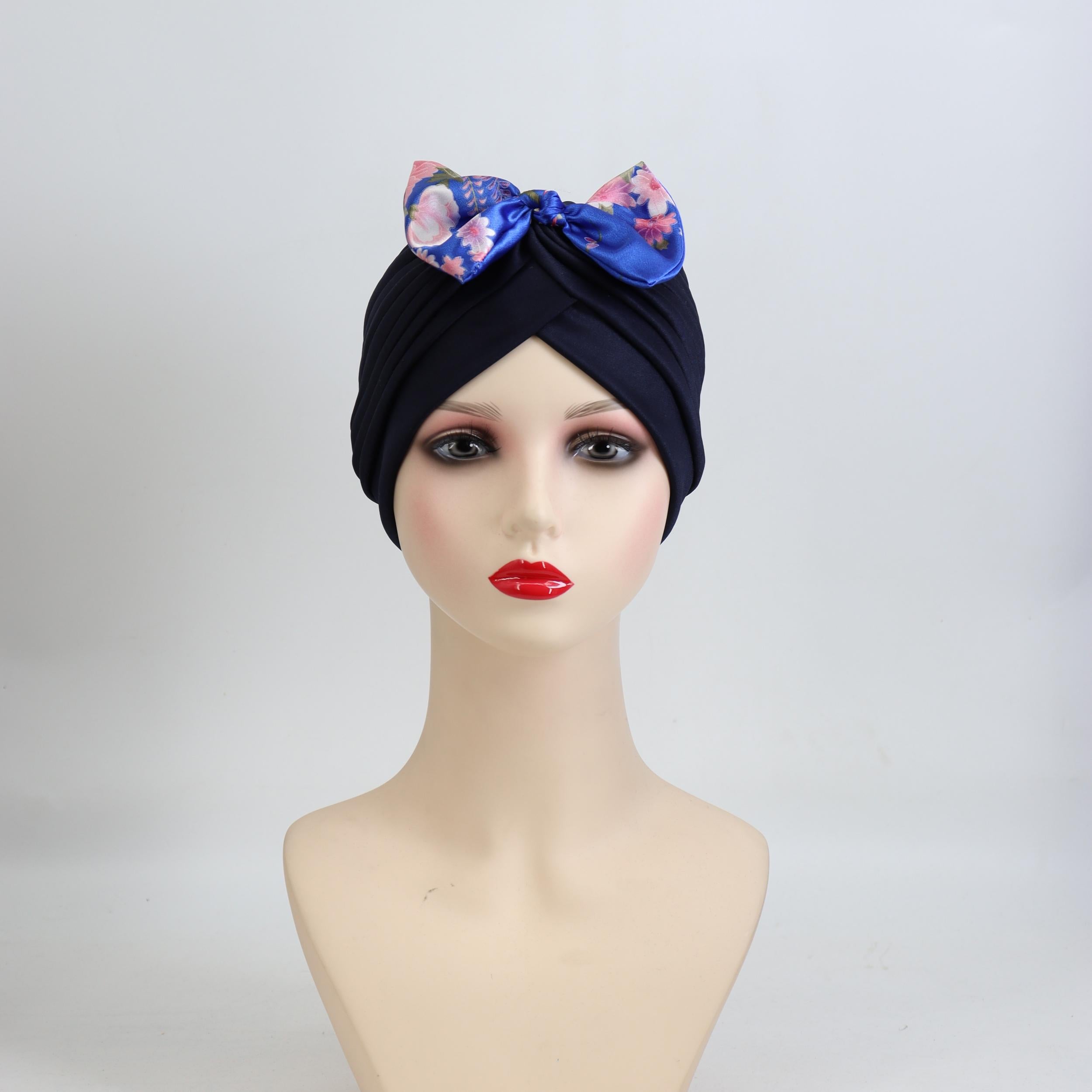 Satin Bow Turban Cap Head Wrap Bandana Headwear Women Beanie Hats