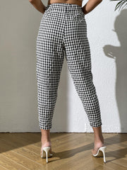  Gingham Drawstring Pants With Pockets
