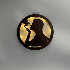 Children's Room Wall Clock LED Lamp Retro Wooden Sign Hanging Light
