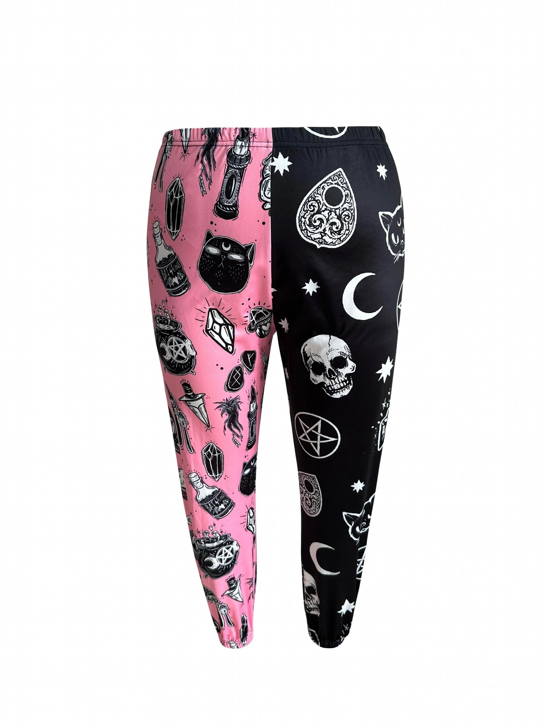  Colorblock Skull & Graffiti Print Joggers