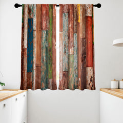 2pcs Colorful Wood Grain Art Window Curtains