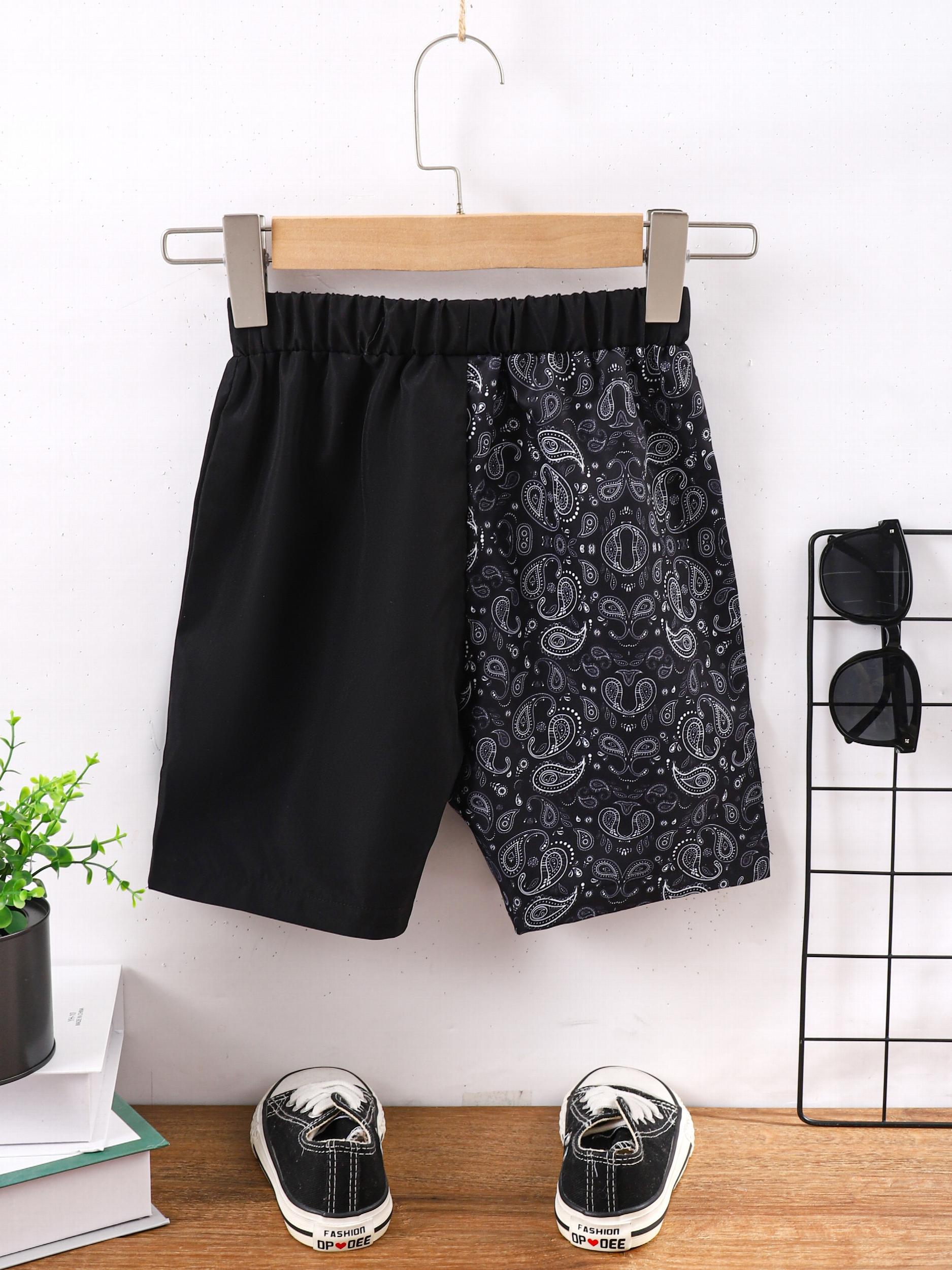 Men's Paisley Print Elastic Waist Workout Shorts