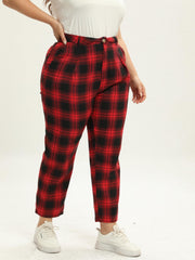 Women's Plus Plaid Print High Rise Wide Leg Trousers