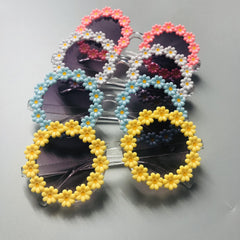 2pcs Baby Girls Bowknot Hairbands & Flower Sunglasses Set