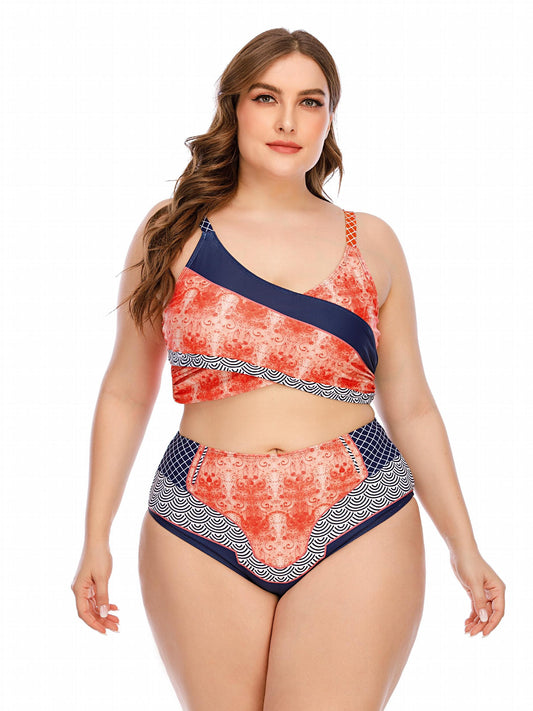  Colorblock Bikini Set Crop Tank Top & Underwear Swimsuit