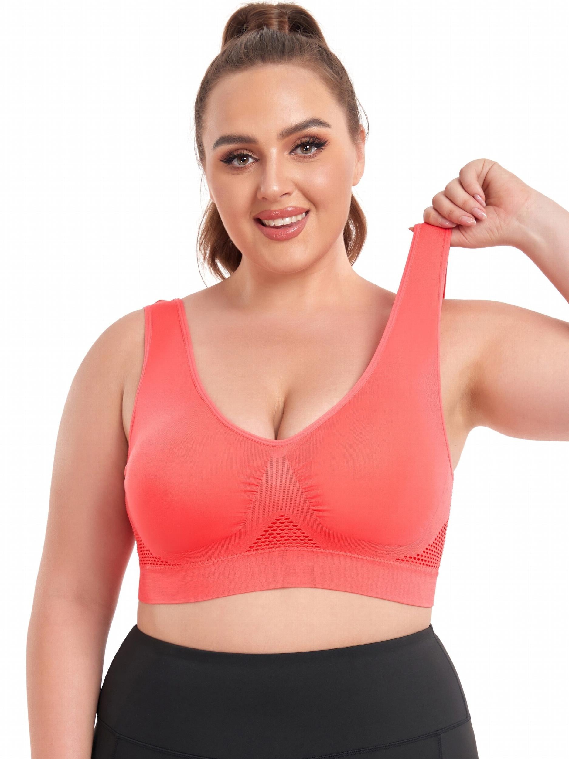  Breathable Eyelet Solid Push Up Non Underwire Sports Bra Women's Plus