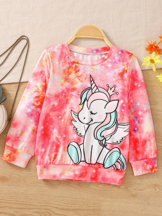 Tie Dye Unicorn Sweatshirt Crew Neck Top for Girls