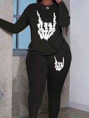  Skull Print Top & Leggings 2 Piece Set