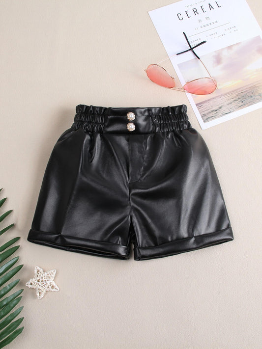 Girls PU Leather Shorts Comfortable Casual Pants For Kids