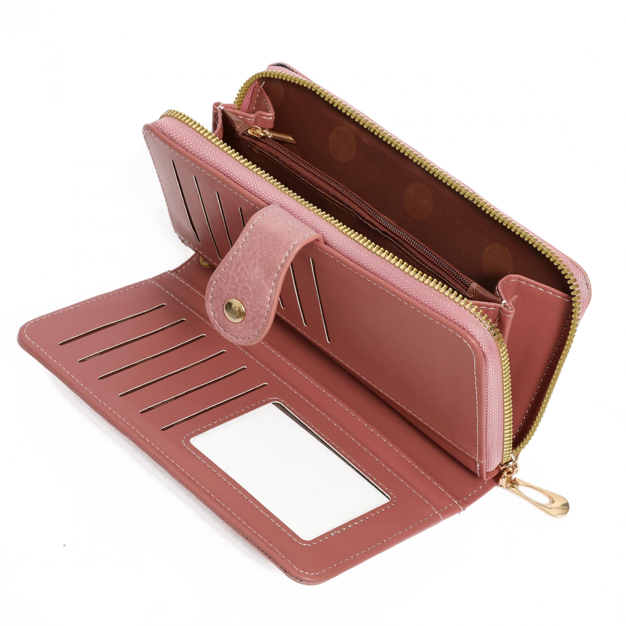 Minimalist Hollow Long Wallet Solid Coin Purse Zipper Around Card Case