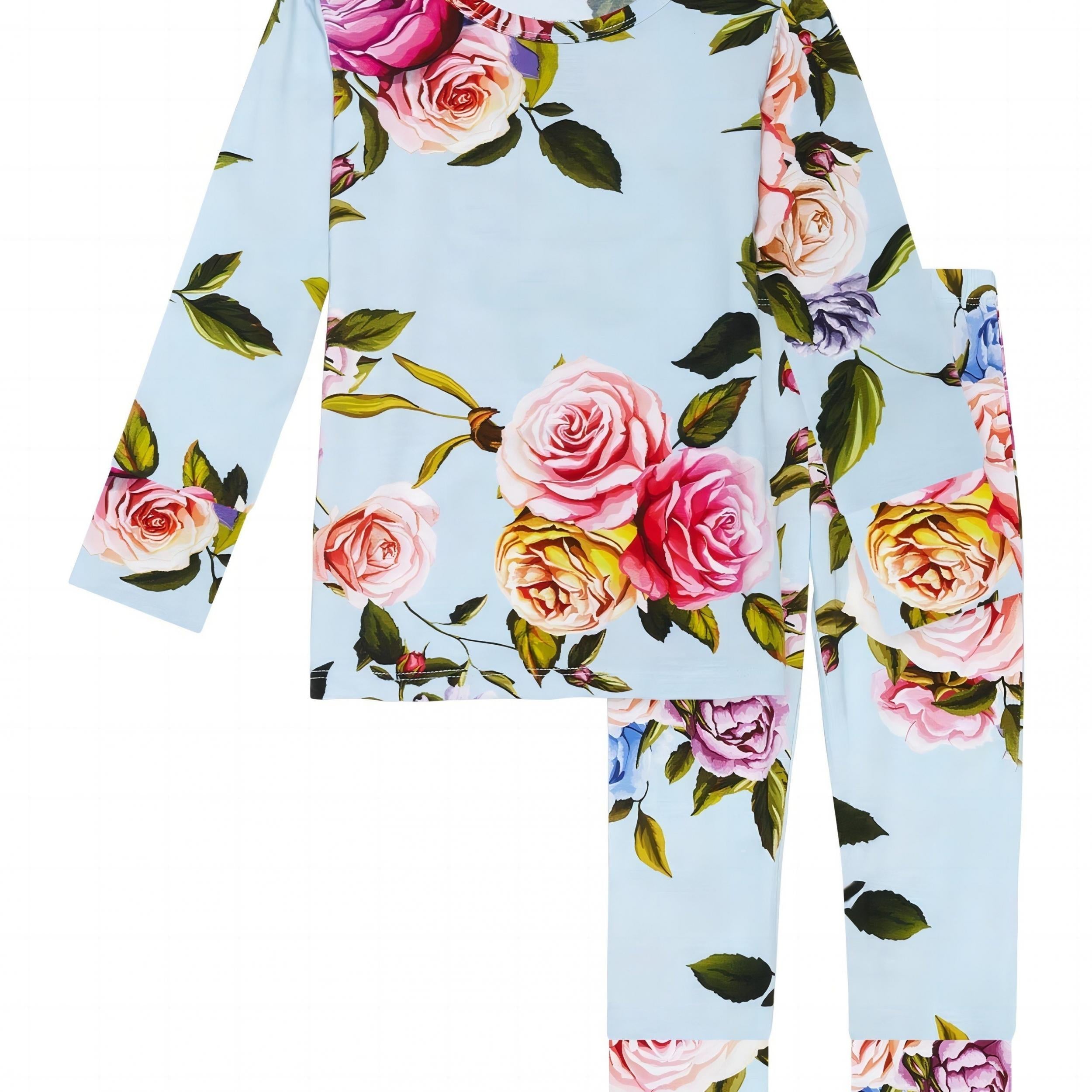 Girl's Floral Print Pajama Set Long Sleeve Top & Pants