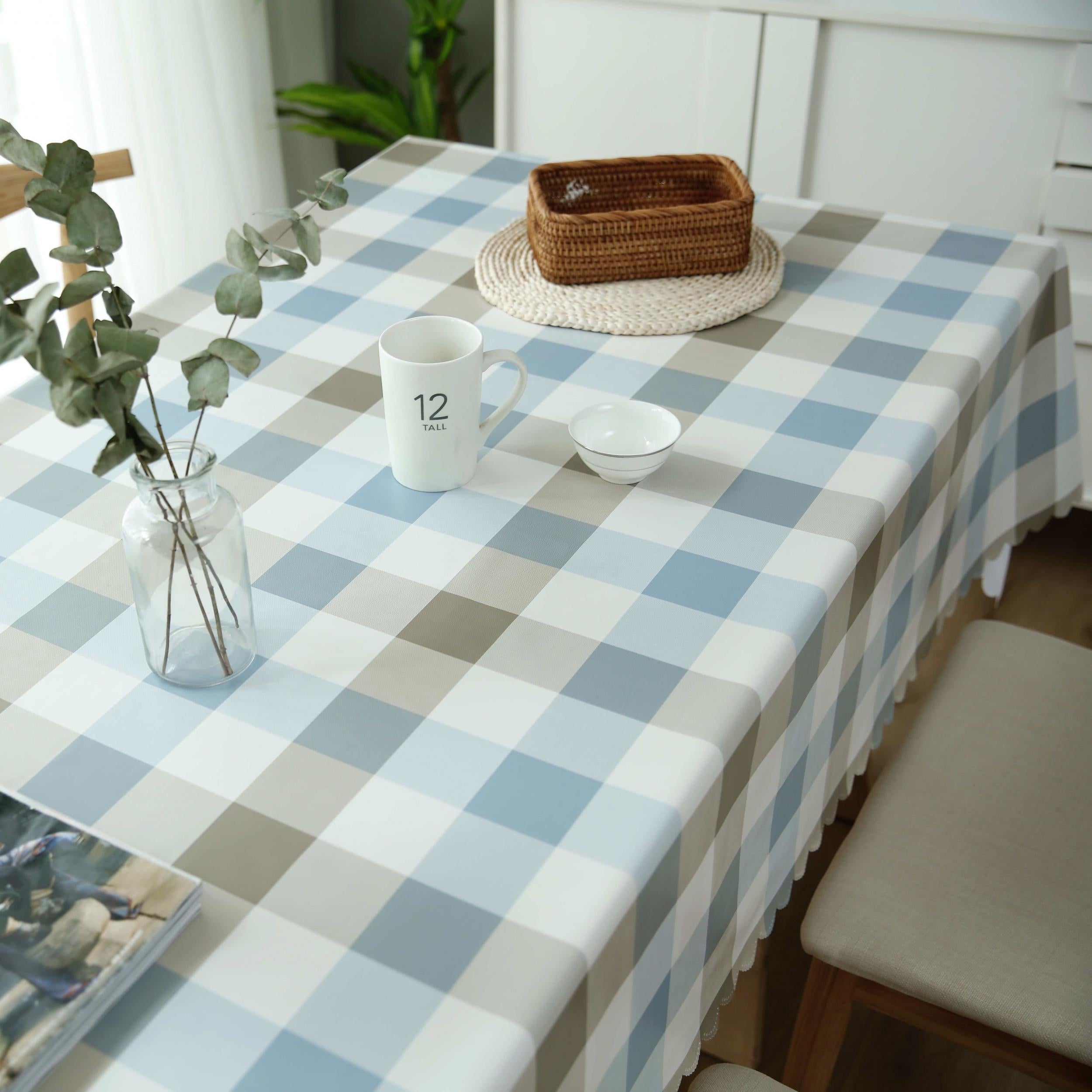 Coffee Plaid Tablecloth Checkered Pattern - Washable