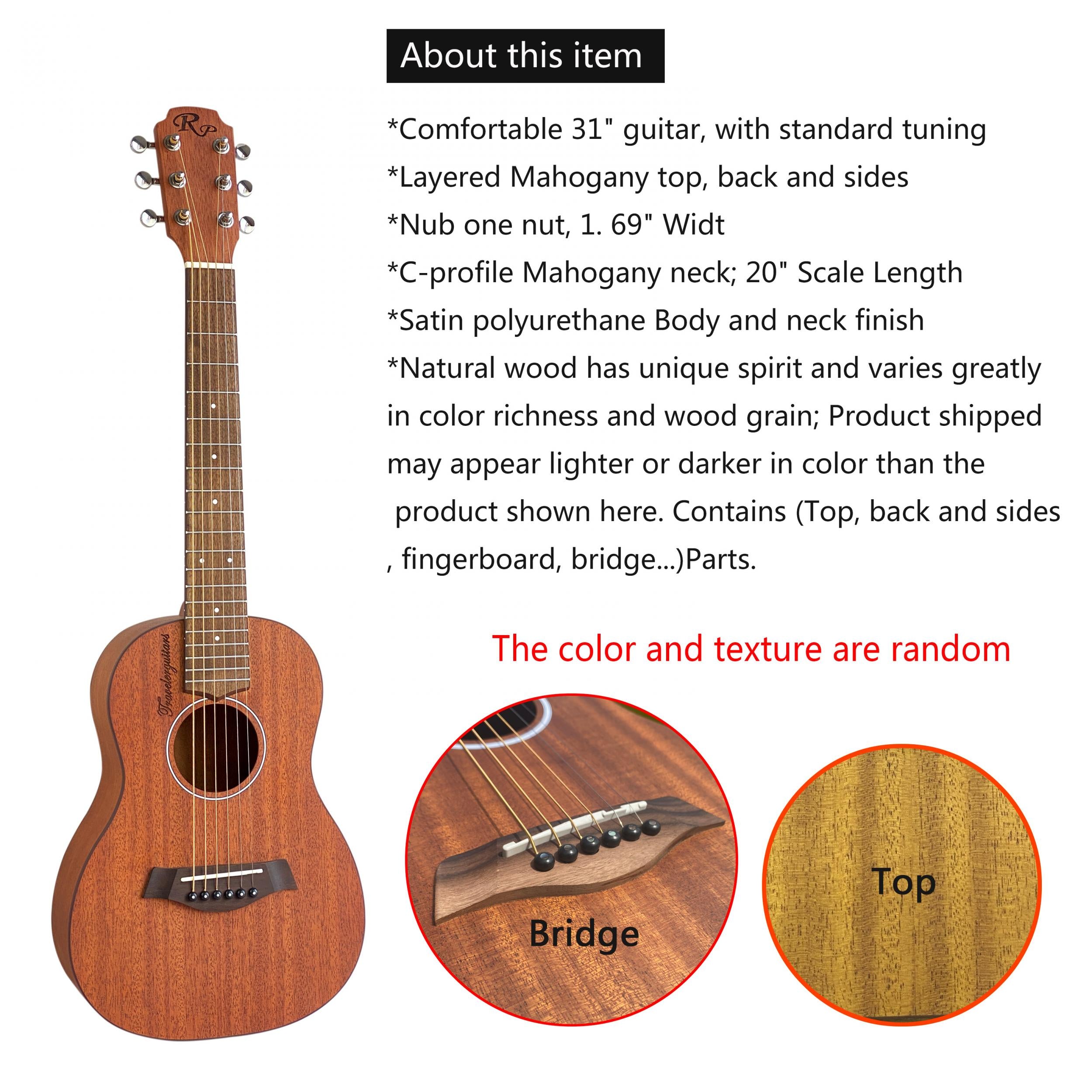 RP TG100 Acoustic Travel Guitar 78 74 Cm Natural Beginner