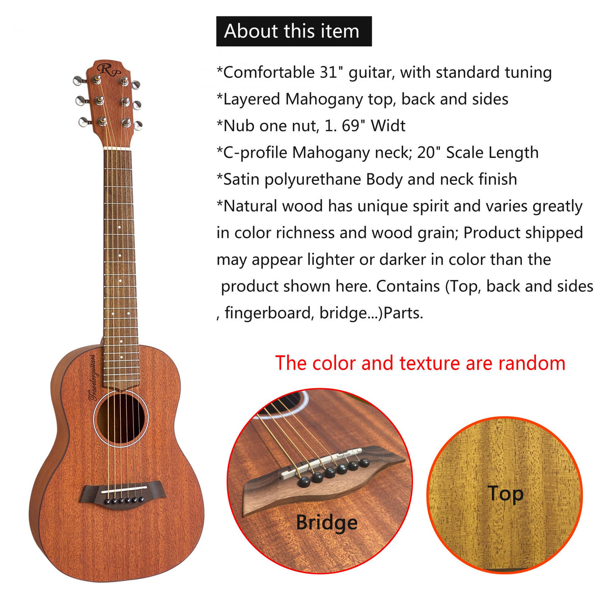 RP TG100 Acoustic Travel Guitar 78 74 Cm Natural Beginner