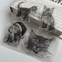Cartoon Cat Transparent Journal Stamp for DIY Scrapbooking